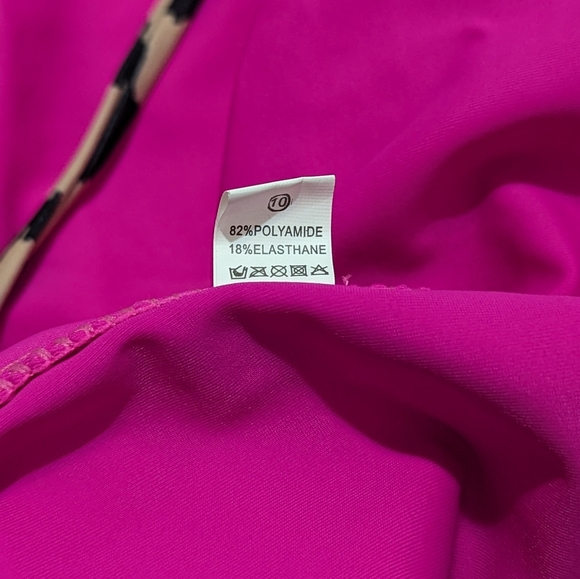 Women's Medium Hot Pink Cheeky Cheetah Straps & Lined Halter One Piece Bikini - Picture 8 of 8